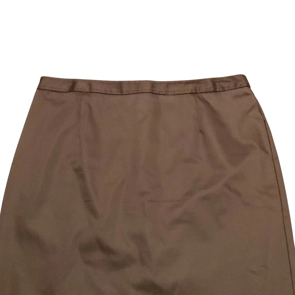 Y2K Pencil Skirt Wms 14 Brown Exposed Back Zip Stretch Career Office Library